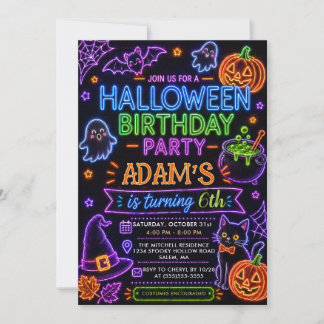 Glow Neon Halloween Birthday Party Invitation