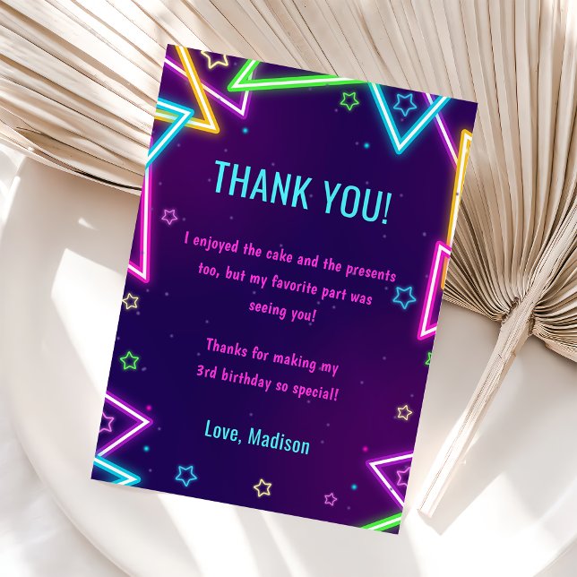 Glow Neon Lights Birthday Party Thank You Card (Creator Uploaded)