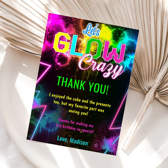 Glow Neon Lights Birthday Party Thank You Card  (Creator Uploaded)