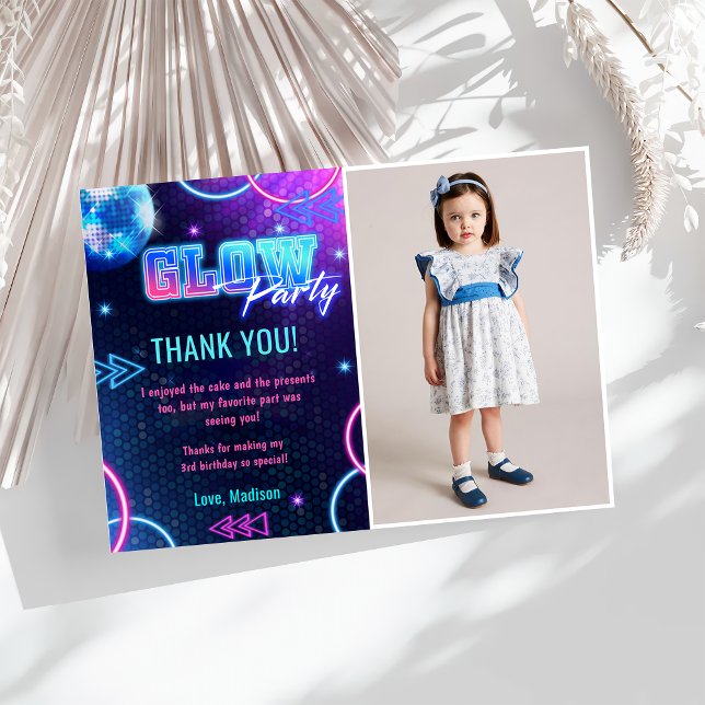 Glow Neon Lights Birthday Party Thank You Card  (Creator Uploaded)