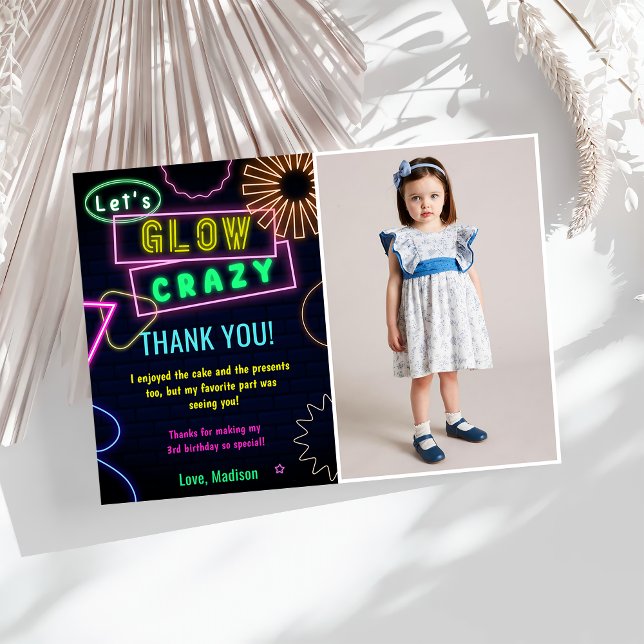 Glow Neon Lights Birthday Party Thank You Card  (Creator Uploaded)