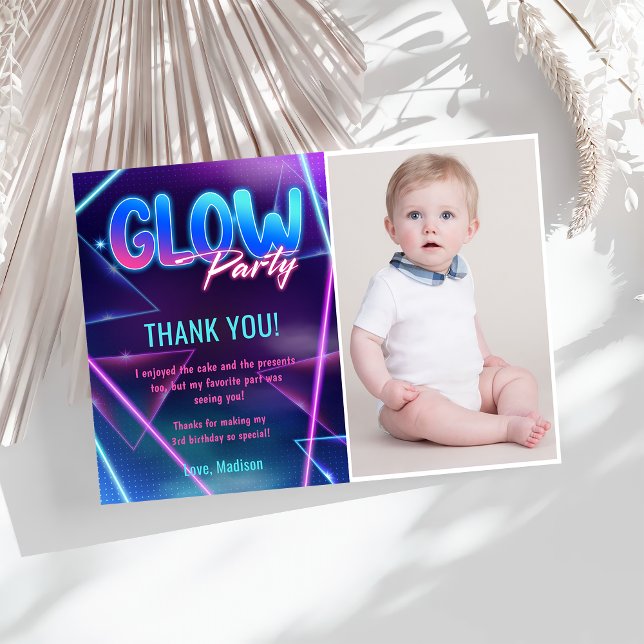 Glow Neon Lights Birthday Party Thank You Card  (Creator Uploaded)