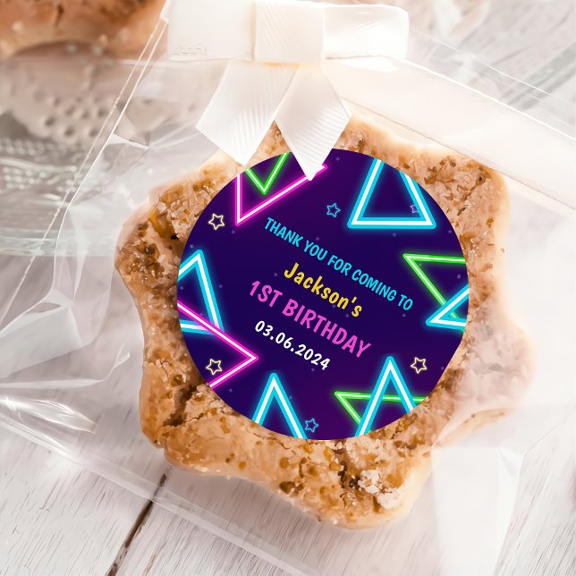 Glow Neon Lights Thank You Birthday Party  Classic Round Sticker (Creator Uploaded)