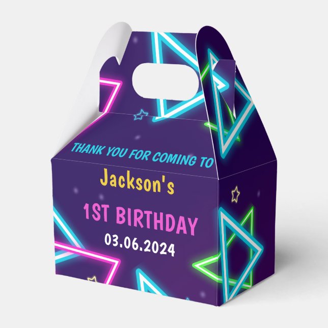 Glow Neon Lights Thank You Birthday Party Favor Boxes (Front Side)
