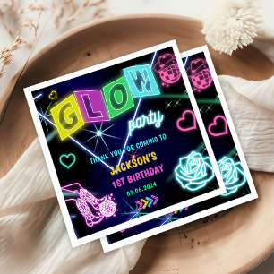 Glow Neon Lights Thank You Birthday Party Napkins