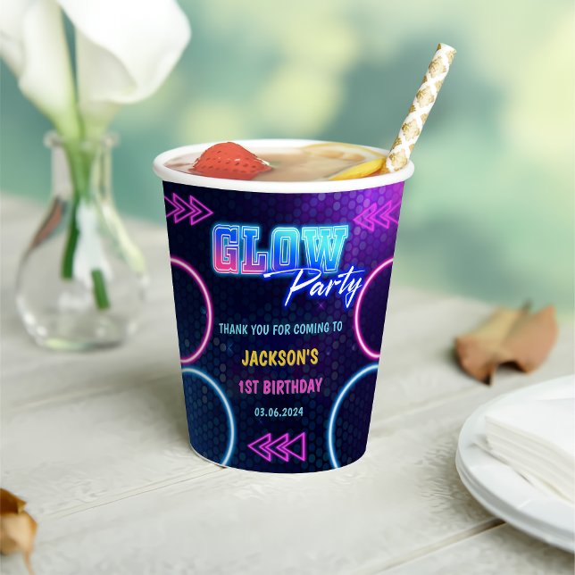 Glow Neon Lights Thank You Birthday Party Paper Cups (Creator Uploaded)