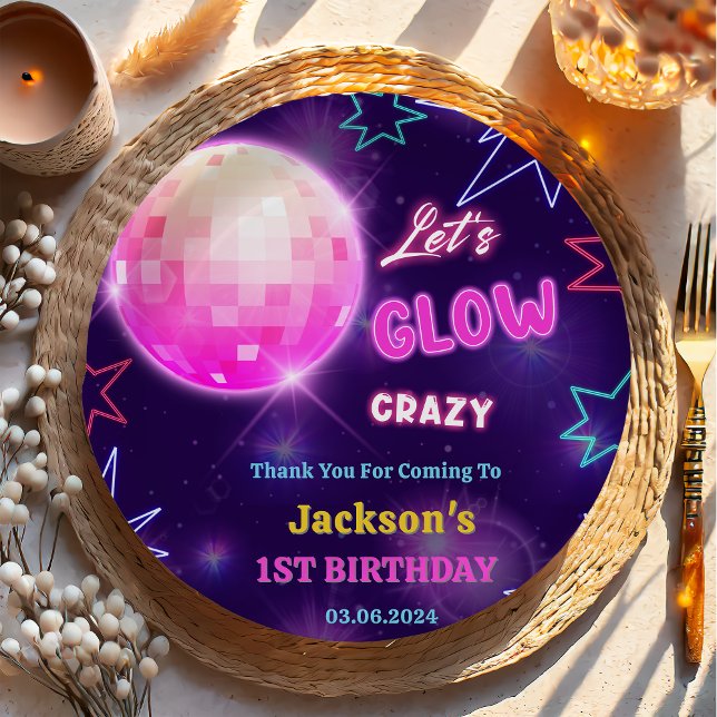 Glow Neon Lights Thank You Birthday Party Paper Plates (Creator Uploaded)