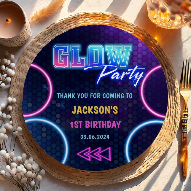 Glow Neon Lights Thank You Birthday Party Paper Plates (Creator Uploaded)