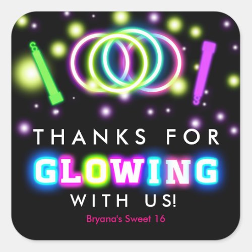 Glow Neon Lights Thank You Birthday Party Stickers
