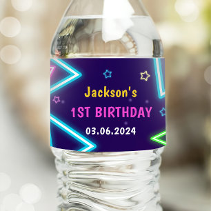 Glow Neon Lights Thank You Birthday Party Water Bottle Label