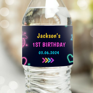 Glow Neon Lights Thank You Birthday Party Water Bottle Label
