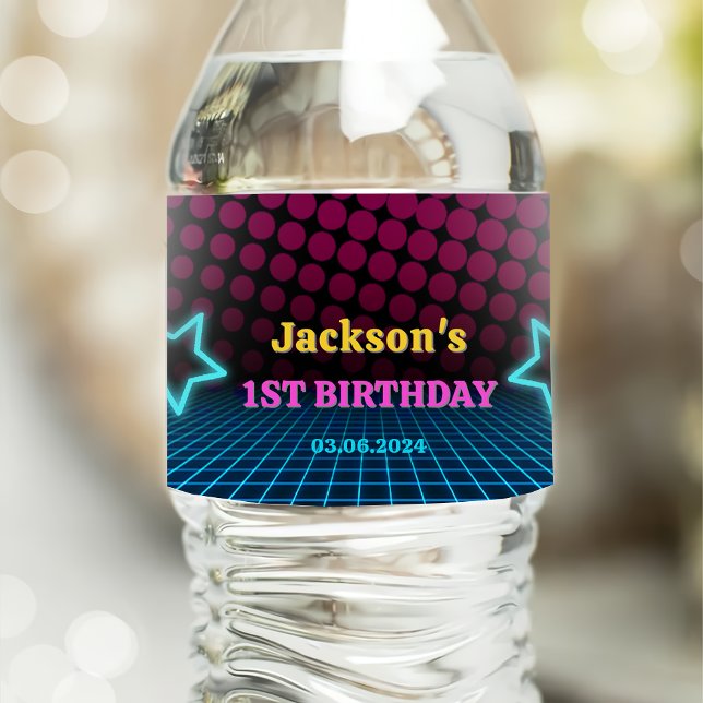 Glow Neon Lights Thank You Birthday Party  Water Bottle Label (Creator Uploaded)