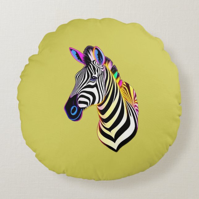 Glow Neon Zebra Round Pillow (Front)