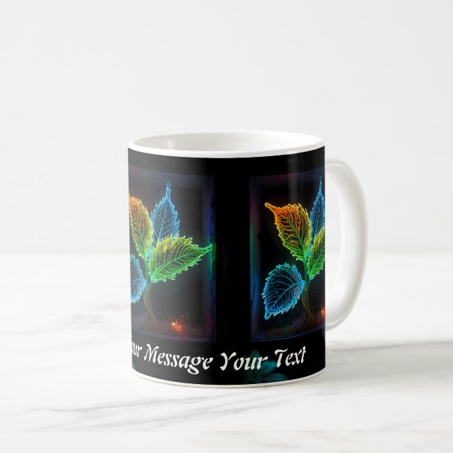 Glow of Gaia: The Neon Leaf Essence Coffee Mug (Front Right)