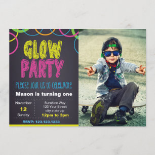 Glow Party Birthday Invitation with photo