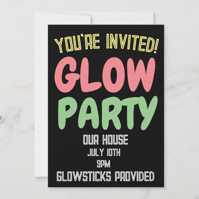 GLOW PARTY BIRTHDAY KIDS CUSTOM INVITATIONS (Front)
