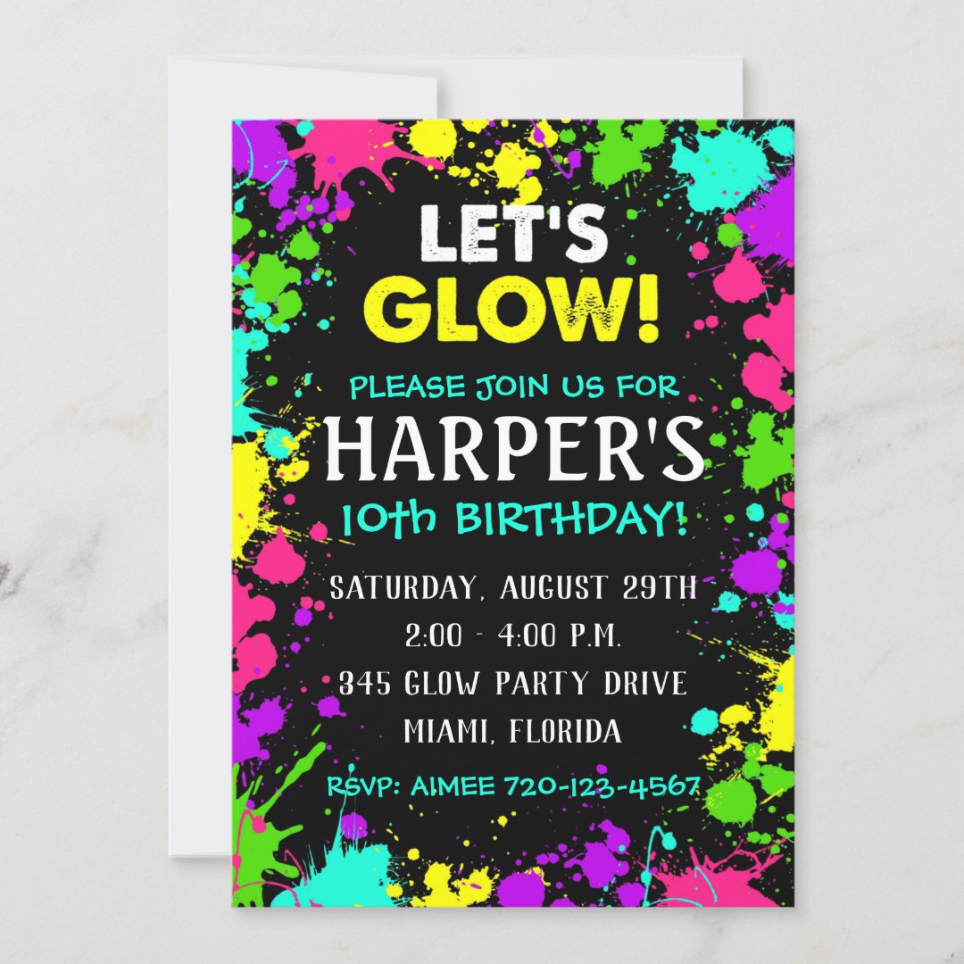 Glow Party Invitation | Glow Birthday Party Invite | Zazzle