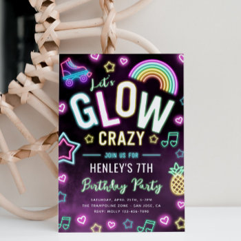 Glow Party Invitation | Neon Party Invitation by WildChildPartyShop at Zazzle