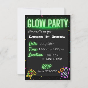 Glow Party Kids Birthday with Confetti Invitation