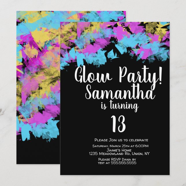 Glow Party Neon Art Birthday Party Abstract Invitation (Front/Back)