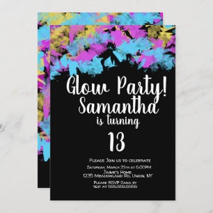 Glow Party Neon Art Birthday Party Abstract Invitation