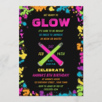 Glow Party Neon Birthday Invitation by prettypicture at Zazzle