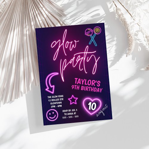 Glow Party Neon Birthday Party Invitation