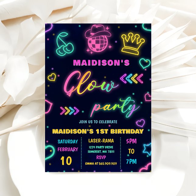 Glow Party Neon Colorful Birthday Party Invitation (Creator Uploaded)