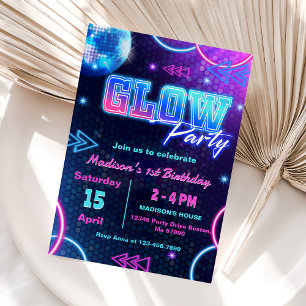 Glow Party Neon Colorful Birthday Party Invitation