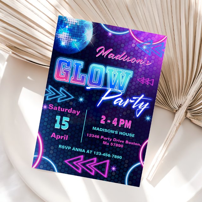 Glow Party Neon Colorful Birthday Party Invitation (Creator Uploaded)