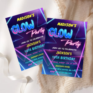 Glow Party Neon Colorful Birthday Party Invitation