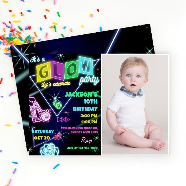 Glow Party Neon Colorful Birthday Party Invitation (Creator Uploaded)
