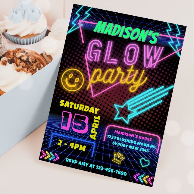 Glow Party Neon Colorful Birthday Party Invitation (Creator Uploaded)