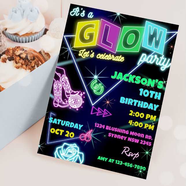 Glow Party Neon Colorful Birthday Party Invitation (Creator Uploaded)