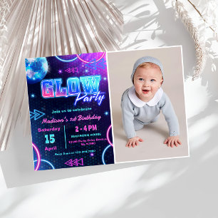 Glow Party Neon Colorful Birthday Party Photo Invitation