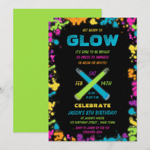 Glow Party Neon Colors Birthday Invitation