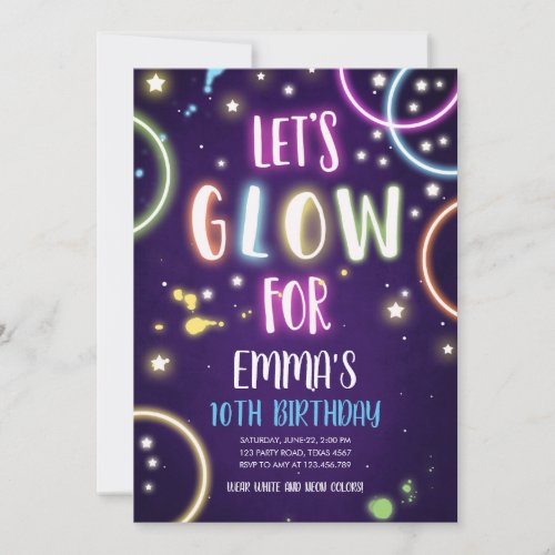 Glow Party Neon Dance Disco Birthday Invitation