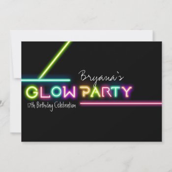 Glow Party Neon Fun Birthday Party Invitation by printabledigidesigns at Zazzle