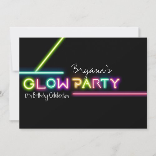 GLOW PARTY Neon Fun Birthday Party Invitation