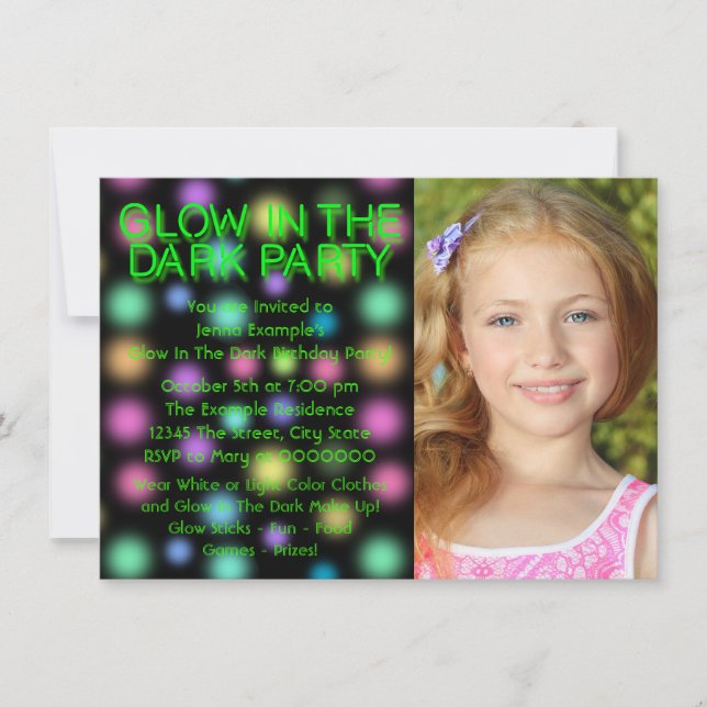 Glow Party Neon Glow In The Dark Birthday Party Invitation (Front)
