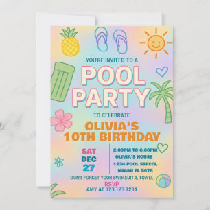 Glow Party Pool Birthday Invitation