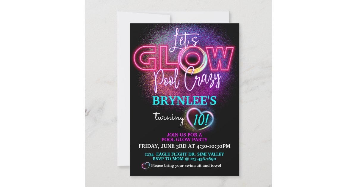 Glow Party, Pool Party, Neon Party Invitation