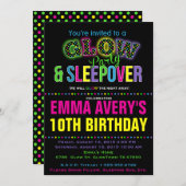 Glow Party Sleepover Birthday Party Invitation (Front/Back)