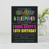 Glow Party Sleepover Birthday Party Invitation (Standing Front)