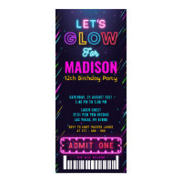 Glow Party Ticket Pass Birthday Invitation