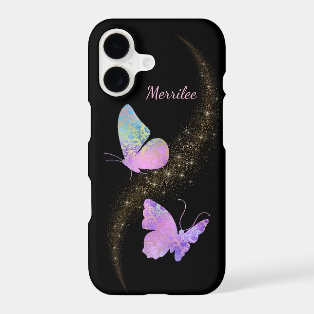 Glow Pattern Butterflies on Black Case-Mate iPhone Case (Back)
