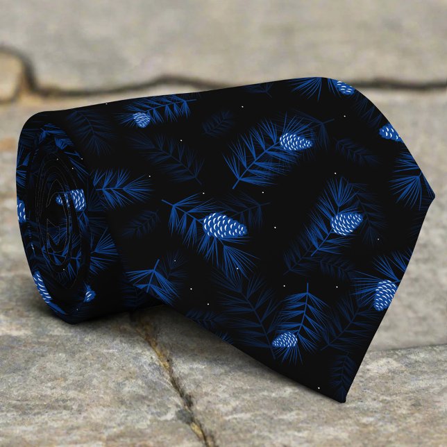 Glow Pinecone Branches Black Background Christmas Neck Tie (Creator Uploaded)