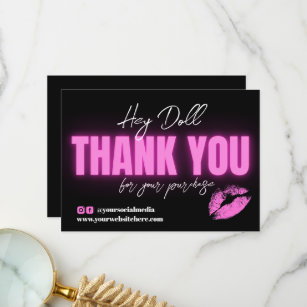 Glow Pink Neon Thank You Card with a Kiss Icon