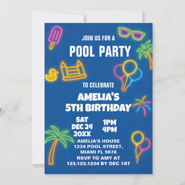 Glow Pool Party Birthday Invitation (Front)