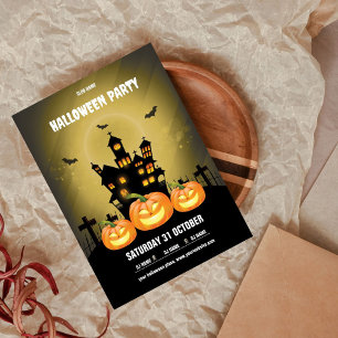 Glow Pumpkin Haunted House Halloween Party Invitation